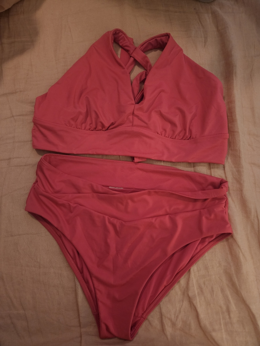 Athleta Women's Pink High-Waist Two-Piece Swim Set Size Xl Top Large Bottom